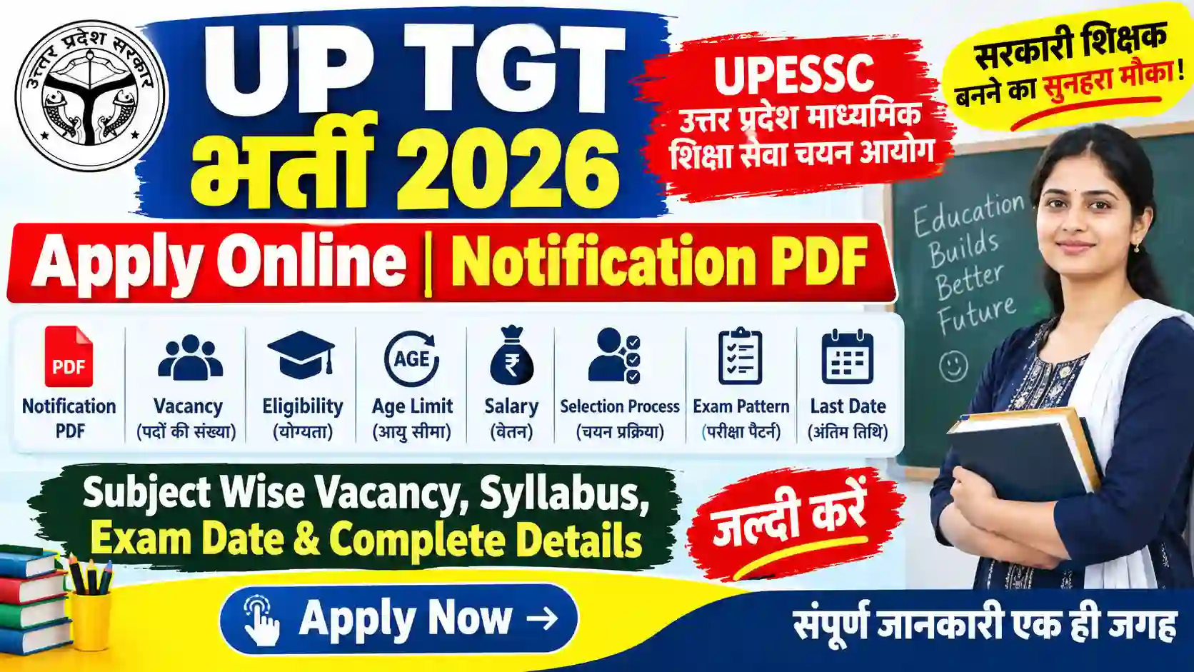 UP TGT Bharti 2026: Apply Online, Notification PDF, Vacancy, Eligibility, Age Limit, Salary, Selection Process, Exam Pattern & Last Date